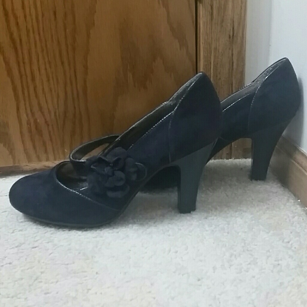 Cute navy blue high heels with flower (8)